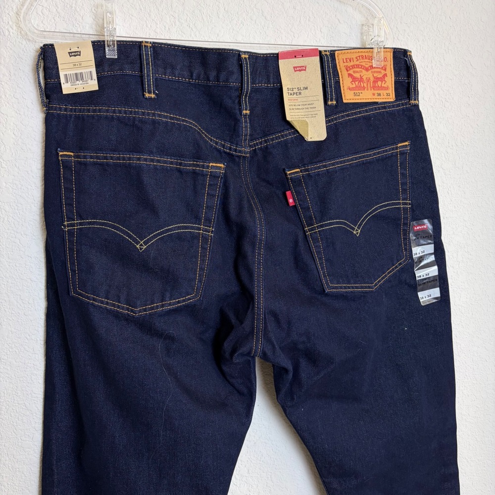 Levis 512 Slim Taper Jeans Mens 38x32 Indigo Dark Wash Eco Ease NEW